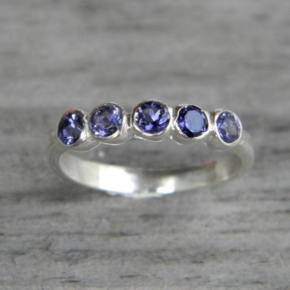 Iolite Gemstone Ring  Anniversary Band, Sterling Silver Ring  In Recycled Eco Friendly, Water Sapphire  Ring