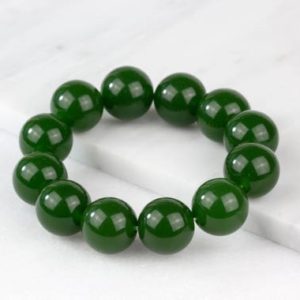 Shop Jade Jewelry! Mens Jade Bracelet/ 18mm Bead Bracelet/ Green Jade Bracelet/ Large Bead Bracelet/ Large Jade Bracelet | Natural genuine Jade jewelry. Buy handcrafted artisan men's jewelry, gifts for men.  Unique handmade mens fashion accessories. #jewelry #beadedjewelry #beadedjewelry #shopping #gift #handmadejewelry #jewelry #affiliate #ad