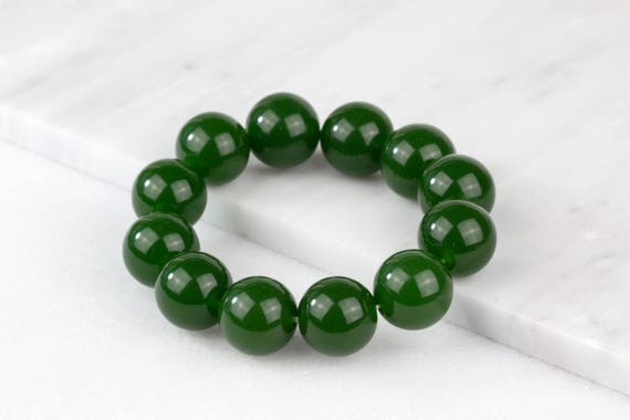 Mens Jade Bracelet/ 18mm Bead Bracelet/ Green Jade Bracelet/ Large Bead Bracelet/ Large Jade Bracelet