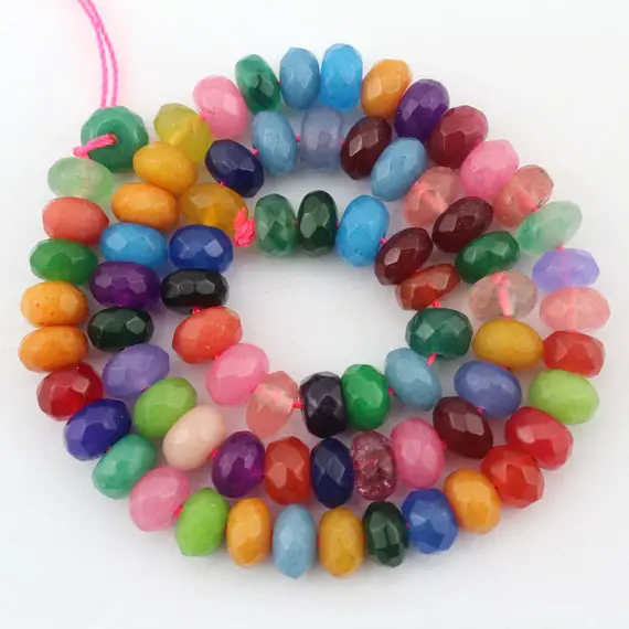 5x8mm Jade Faceted Beads ,colorful Jade Rondelle Beads,gemstone Beads,d Iy Jewelry Beads,wholesale Beads --80pieces -- 15" In Length--ebt93