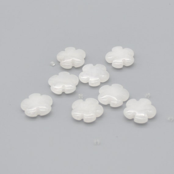 Natural White Snow Jade Semi-precious Gemstone Flower Beads - 15" - 16" Strand
