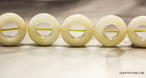 Xl/ Yellow Jade 20mm Donut 20 Loose Pcs Full Strand Light Yellow Beads Matching Pairs Wholesale Gemstone