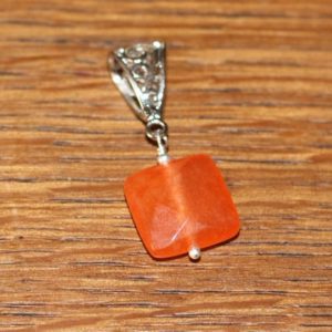 Shop Jade Pendants! Gemstone – square faceted 14mm Orange Jade pendant | Natural genuine Jade pendants. Buy crystal jewelry, handmade handcrafted artisan jewelry for women.  Unique handmade gift ideas. #jewelry #beadedpendants #beadedjewelry #gift #shopping #handmadejewelry #fashion #style #product #pendants #affiliate #ad