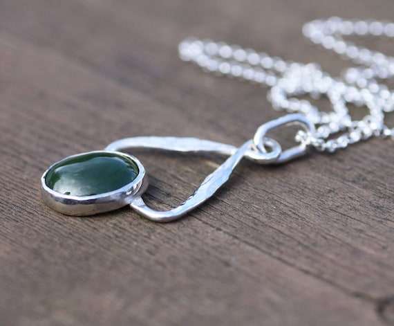 Natural British Columbia Jade Pendant In Solid Sterling Silver , Bezel , Hammered Finish , 3rd 12th 30th 35th Anniversary , From Canada Ooak