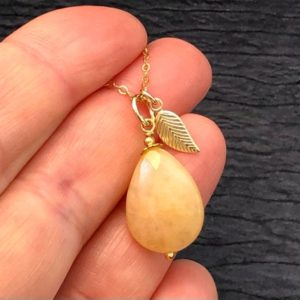Shop Jade Pendants! Yellow Jade Necklace Gold Filled natural gemstone dainty leaf charm cluster drop pendant boho statement birthday gift for her women 6309 | Natural genuine Jade pendants. Buy crystal jewelry, handmade handcrafted artisan jewelry for women.  Unique handmade gift ideas. #jewelry #beadedpendants #beadedjewelry #gift #shopping #handmadejewelry #fashion #style #product #pendants #affiliate #ad