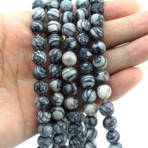 Shop Jasper Bead Shapes! 4mm,6mm,8mm,10mm Black Network Round Jasper Beads,Healing Gemstone Loose Beads ,DIY Jewelry Making for Bracelet Necklace -15-16 inches-NA101 | Natural genuine other-shape Jasper beads for beading and jewelry making.  #jewelry #beads #beadedjewelry #diyjewelry #jewelrymaking #beadstore #beading #affiliate #ad