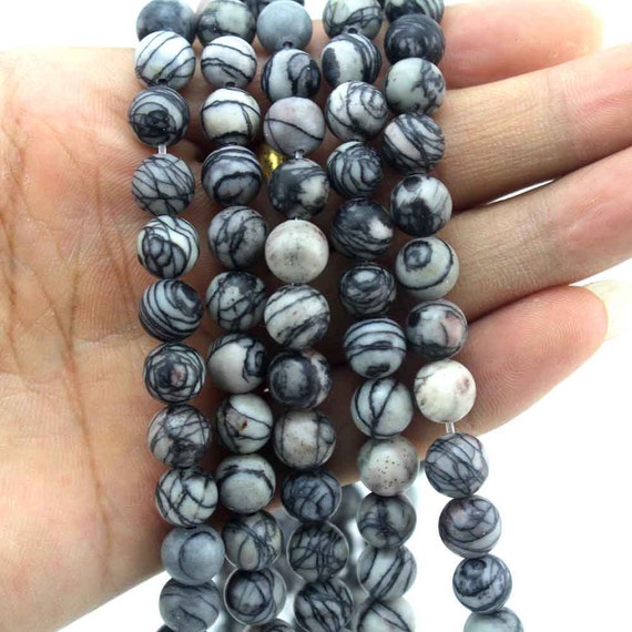 4/6/8/10/12mm Black Network Round Jasper Beads, Healing Gemstone Loose Beads, Diy Jewelry Making For Bracelet Necklace---15 Inches---stn0010