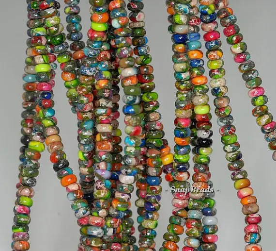 4x2mm Imperial Jasper Gemstone Rainbow  Rondelle Loose Beads 15.5 Inch Full Strand Lot 1,2,6,12 And 50 (90188784-80)