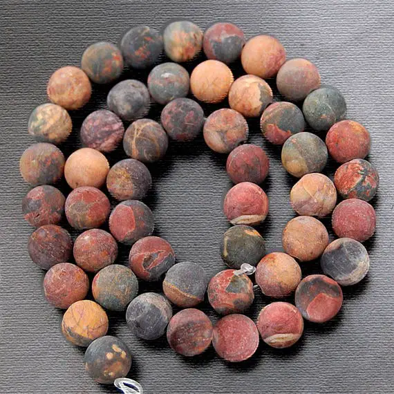 Matte Picasso Jasper Beads, Round Matte Pred Creek Gemstone Beads, 4mm 6mm 8mm 10mm 12mm Natural Beads, 15.5 Full Strand