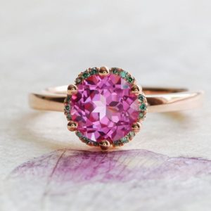 Shop Pink Sapphire Rings! Kamellia | Floral Cultured Pink Sapphire Ring – Ready to Ship | Natural genuine Pink Sapphire rings, simple unique handcrafted gemstone rings. #rings #jewelry #shopping #gift #handmade #fashion #style #affiliate #ad