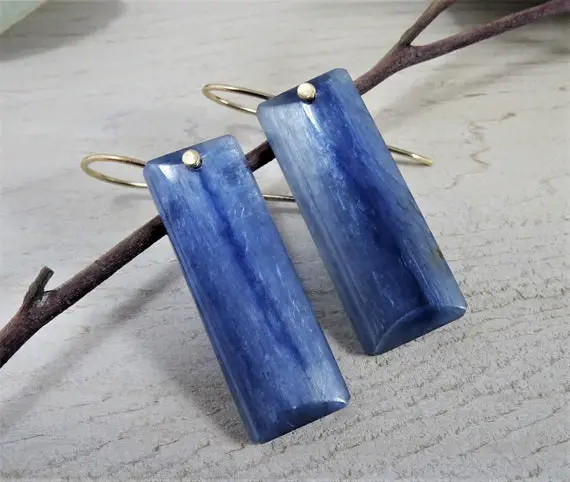 Blue Kyanite Earrings | Solid 14k Gold Natural Kyanite Dangle Earrings | Handmade Unisex Blue Kyanite Gemstone Jewelry | Modern Minimalist