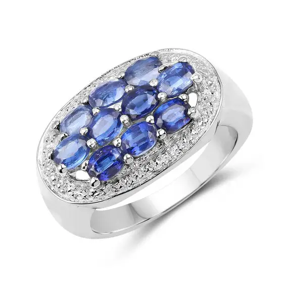 Kyanite Ring, Natural Blue Kyanite Sterling Silver Ring, Blue Gemstone Ring, Kyanite Cluster Ring For Women, Blue Kyanite Silver Ring