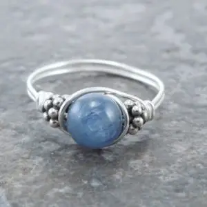 Shop Kyanite Rings! Kyanite Sterling Silver and Bali Bead Ring – Any Size | Natural genuine Kyanite rings, simple unique handcrafted gemstone rings. #rings #jewelry #shopping #gift #handmade #fashion #style #affiliate #ad