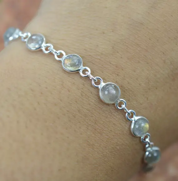 Labradorite 925 Sterling Silver Round Shape Gemstone Adjustable Bracelet