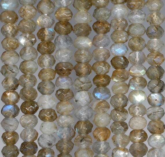 5.5x4mm Labradorite Gemstone Blue Grade A Fine Faceted Cut Rondelle Loose Beads 7.5 Inch Half Strand (80001731-790)