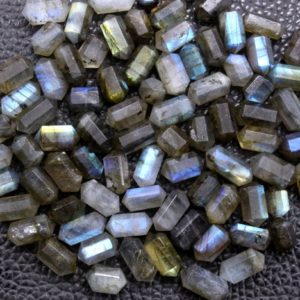 Shop Labradorite Faceted Beads! 5 Pieces Natural Labradorite Gemstone, Faceted Pencil Shape Blue Flashy Beads, Size 5×10 MM, Labradorite Double Point Pencil Wholesale Price | Natural genuine faceted Labradorite beads for beading and jewelry making.  #jewelry #beads #beadedjewelry #diyjewelry #jewelrymaking #beadstore #beading #affiliate #ad