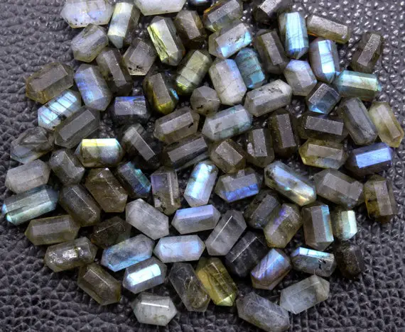 5 Pieces Natural Labradorite Gemstone, Faceted Pencil Shape Blue Flashy Beads, Size 5x10 Mm, Labradorite Double Point Pencil Wholesale Price