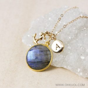 Shop Labradorite Necklaces! Blue Labradorite Charm with Hand Stamped Initial Necklace, 14KT Gold Filled Chain | Natural genuine Labradorite necklaces. Buy crystal jewelry, handmade handcrafted artisan jewelry for women.  Unique handmade gift ideas. #jewelry #beadednecklaces #beadedjewelry #gift #shopping #handmadejewelry #fashion #style #product #necklaces #affiliate #ad