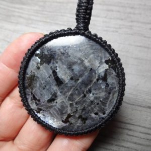 Huge Black Labradorite Larvikite macrame necklace, round stone macrame pendant necklace, gemstone pendants, handmade jewelry gift for him | Natural genuine Array necklaces. Buy crystal jewelry, handmade handcrafted artisan jewelry for women.  Unique handmade gift ideas. #jewelry #beadednecklaces #beadedjewelry #gift #shopping #handmadejewelry #fashion #style #product #necklaces #affiliate #ad