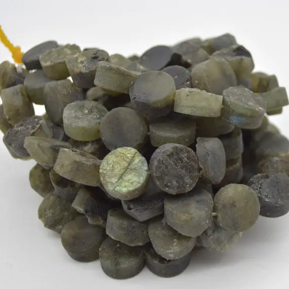 Natural Labradorite Semi-precious Gemstone Frosted / Matte Disc Coin Beads - 15mm - 15" Strand