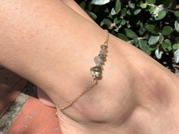 Labradorite Anklet Raw Crystal Ankle Bracelet Gold Silver Labradorite Jewelry, Birthday Gifts For Friends, Bff, Empath Gifts Jewelry For Her