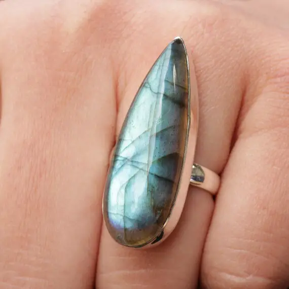 Labradorite Ring, 925 Sterling Silver Jewelry, Wedding Jewelry, Statement Rings, Anniversary Jewelry, Blue Flash Labradorite