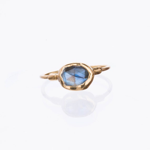 Rainbow Labradorite Ring • Gold Filled • Perfect Alt Engagement Ring • Unique Raw Gemstone Jewelry • Whimsigoth Aesthetic • 24k Dip