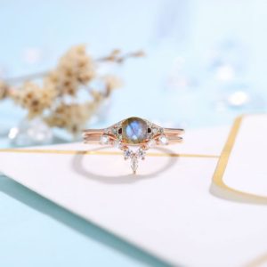 Vintage Labradorite Engagement Ring Women | rose gold band | curved wedding band women | Moissanite Bridal set | Anniversary gift for her | Natural genuine Gemstone rings, simple unique alternative gemstone engagement rings. #rings #jewelry #bridal #wedding #jewelryaccessories #engagementrings #weddingideas #affiliate #ad
