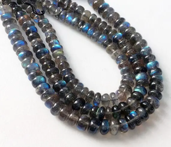 7-8.5mm Labradorite Plain Rondelles, Natural Labradorite Plain Beads, Flashy Blue Fire Beads, Labradorite For Jewelry (4in To 8in) - Vca1