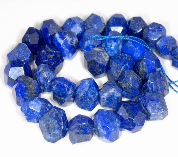 18x14-16x12mm  Lapis Lazuli Gemstone Faceted Nugget Loose Beads 7.5 Inch Half Strand (80003285-b90)
