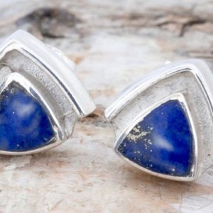 Shop Lapis Lazuli Earrings! Lapis Lazuli Earrings – Triangle Stud Earrings – Sterling Silver Stud Earrings – Gemstone Stud Earrings – Handmade – Lapis Lazuli | Natural genuine Lapis Lazuli earrings. Buy crystal jewelry, handmade handcrafted artisan jewelry for women.  Unique handmade gift ideas. #jewelry #beadedearrings #beadedjewelry #gift #shopping #handmadejewelry #fashion #style #product #earrings #affiliate #ad
