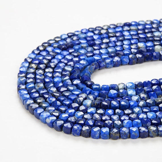 4mm Genuine Lapis Lazuli Gemstone Grade Aaa Micro Faceted Square Cube Loose Beads (p5)