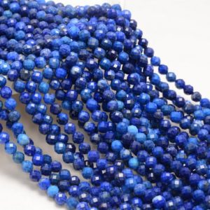 Shop Lapis Lazuli Faceted Beads! 5MM Lapis Lazuli Gemstone Grade AA Micro Faceted Round Beads 15 inch Full Strand BULK LOT 1,2,6,12 and 50(80006530-A205) | Natural genuine faceted Lapis Lazuli beads for beading and jewelry making.  #jewelry #beads #beadedjewelry #diyjewelry #jewelrymaking #beadstore #beading #affiliate #ad