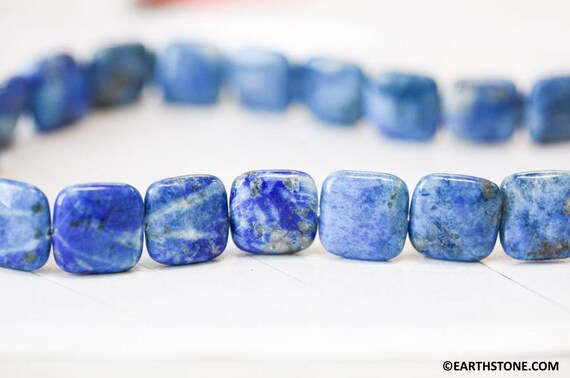 L/ Denim Lapis 14x14mm/ 16x16mm Flat Square Beads 16" Strand Natural Blue Gemstone Beads Shade Varies For Jewelry Making