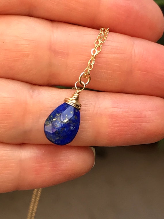 Lapis Lazuli Pendant Necklace.  Rose Gold, Gold, Silver, Oxidized Chain.  Gemstone Jewelry.  Lazuli Gem Teardrop.  Bridal Gifts.
