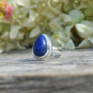 Shop Lapis Lazuli Rings! Silver Lapis Lazuli Ring, Silver Ring, Pear Shape, Blue Color Gemstone, 925 Silver Ring, Silver Band Ring, Gift For Her, Birthday Gift | Natural genuine Lapis Lazuli rings, simple unique handcrafted gemstone rings. #rings #jewelry #shopping #gift #handmade #fashion #style #affiliate #ad