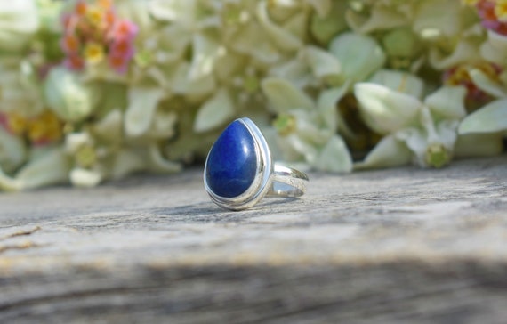 Silver Lapis Lazuli Ring, Silver Ring, Pear Shape, Blue Color Gemstone, 925 Silver Ring, Silver Band Ring, Gift For Her, Birthday Gift