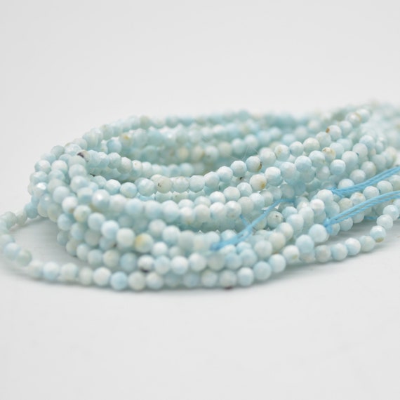 High Quality Grade A Natural Larimar Semi-precious Gemstone - Faceted - Round Beads - 1.5mm - 2mm - 15" Strand