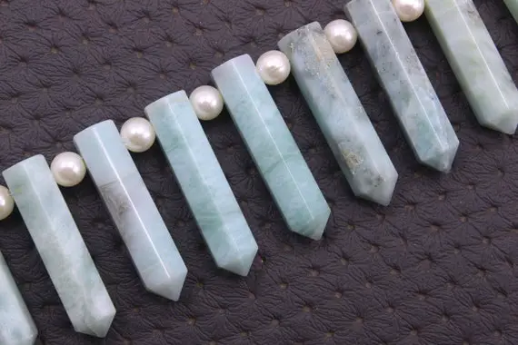 Natural Larimar Gemstone,10 Pieces Faceted Pencil Shape Beads ,size 7x29-7x33 Mm,one Point Larimar Pencil Beads,making Blue Larimar Jewelry