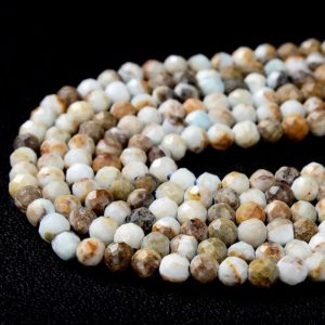Shop Larimar Faceted Beads! Natural Larimar White Brown Gemstone Micro Faceted Round 2MM 3MM 4MM Loose Beads 15.5 inch Full Strand (P28) | Natural genuine faceted Larimar beads for beading and jewelry making.  #jewelry #beads #beadedjewelry #diyjewelry #jewelrymaking #beadstore #beading #affiliate #ad