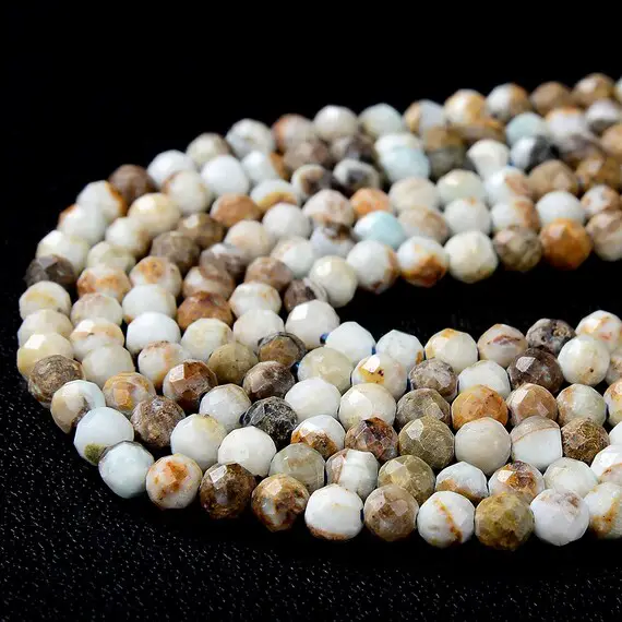 Natural Larimar White Brown Gemstone Micro Faceted Round 2mm 3mm 4mm Loose Beads 15.5 Inch Full Strand (p28)
