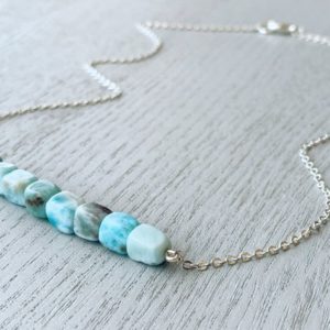 Shop Larimar Necklaces! Larimar Necklace, Real Larimar Crystal Necklace, Blue Stone Beaded Necklace, Natural Raw Larimar Necklace, Larimar Jewelry, Chakra Necklace | Natural genuine Larimar necklaces. Buy crystal jewelry, handmade handcrafted artisan jewelry for women.  Unique handmade gift ideas. #jewelry #beadednecklaces #beadedjewelry #gift #shopping #handmadejewelry #fashion #style #product #necklaces #affiliate #ad