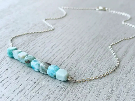 Larimar Necklace, Real Larimar Crystal Necklace, Blue Stone Beaded Necklace, Natural Raw Larimar Necklace, Larimar Jewelry, Chakra Necklace