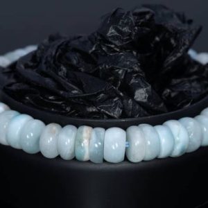 Shop Larimar Rondelle Beads! 8mm Dominican Larimar Gemstone Grade AA Blue Rondelle Loose Beads 7.5 inch Half Strand (80004364-917) | Natural genuine rondelle Larimar beads for beading and jewelry making.  #jewelry #beads #beadedjewelry #diyjewelry #jewelrymaking #beadstore #beading #affiliate #ad