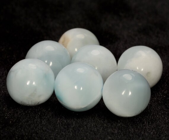 13-14mm Genuine Dominican Larimar Gemstone Grade A Blue Round 7 Beads (80005743-880)