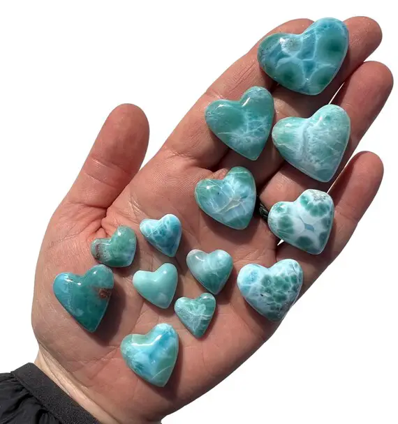 Larimar Heart (0.5" - 1.25") Grade Aa Dominican Republic - Polished Larimar Crystal Heart - Tumbled Larimar Stone Heart - Larimar Gemstone