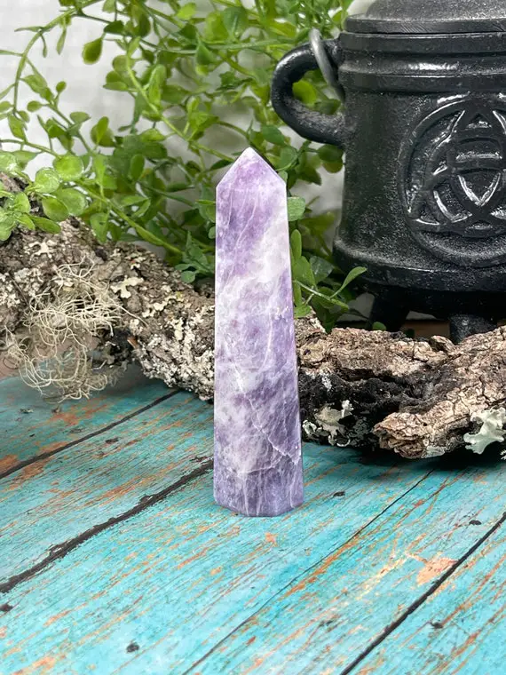 Lepidolite Point - Lepidolite Obelisk - Reiki Charged  - Lilac Lithium Lepidolite Point - Support For Depression & Anxiety - #2