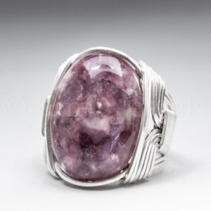 Shop Lepidolite Jewelry! Lepidolite Gemstone 18x25mm Cabochon Sterling Silver Wire Wrapped Ring -Optional Oxidation/Antiquing – Made to Order and Ships Fast! | Natural genuine Lepidolite jewelry. Buy crystal jewelry, handmade handcrafted artisan jewelry for women.  Unique handmade gift ideas. #jewelry #beadedjewelry #beadedjewelry #gift #shopping #handmadejewelry #fashion #style #product #jewelry #affiliate #ad