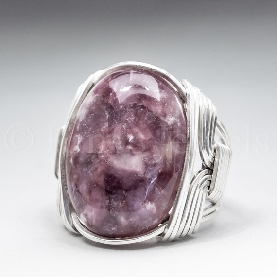Lepidolite Gemstone 18x25mm Cabochon Sterling Silver Wire Wrapped Ring -optional Oxidation/antiquing - Made To Order And Ships Fast!