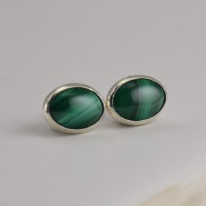Shop Malachite Earrings! malachite 8x6mm oval sterling silver stud earrings | Natural genuine Malachite earrings. Buy crystal jewelry, handmade handcrafted artisan jewelry for women.  Unique handmade gift ideas. #jewelry #beadedearrings #beadedjewelry #gift #shopping #handmadejewelry #fashion #style #product #earrings #affiliate #ad